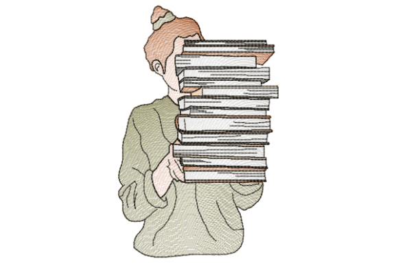 Girl and Books: A Thoughtful Embroidery Design Review